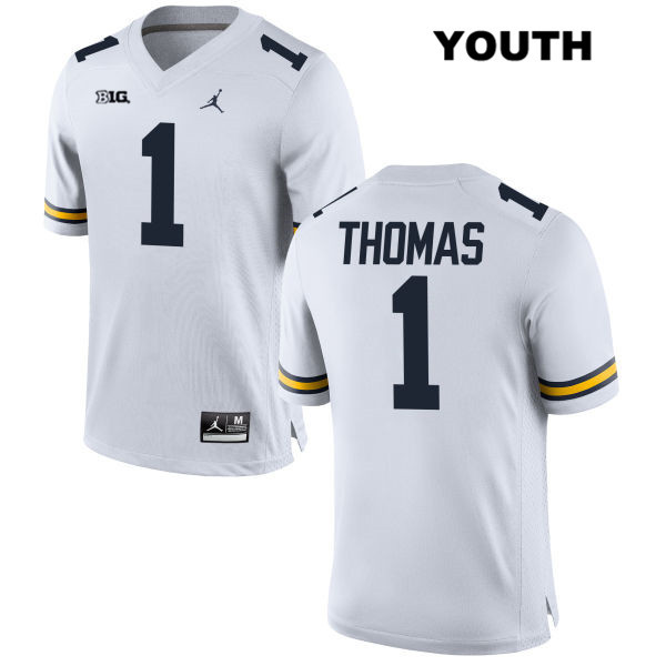 Youth NCAA Michigan Wolverines Ambry Thomas #1 White Jordan Brand Authentic Stitched Football College Jersey ZL25G32WG